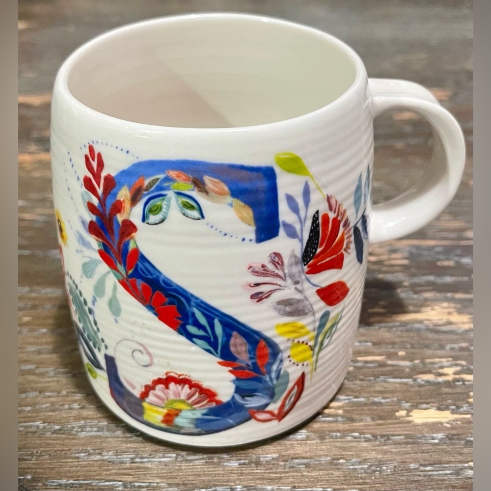 Anthropologie Starla M Halfmann S Letter Initial Monogram Coffee Mug Floral